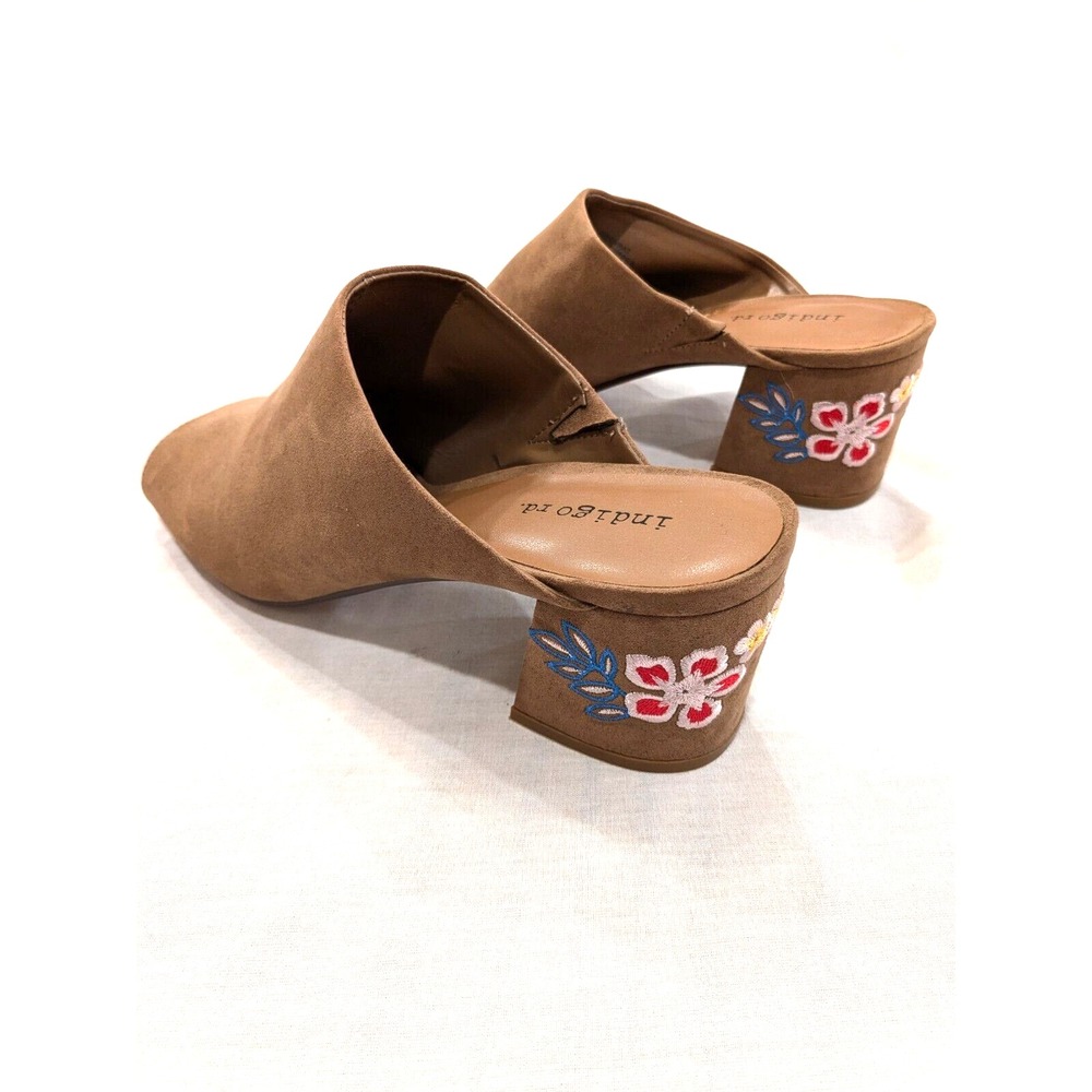 Indigo Rd Shoes Women 8.5M Beige Suede Slip On Mule Stack Embroidered Block Heel